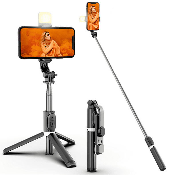 Selfie Stick, trípode retráctil de 40 pulgadas para teléfono con control  remoto inalámbrico y luz, trípode portátil para selfie stick para  fotografía
