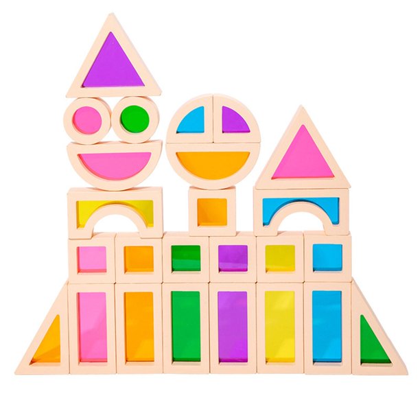 25 Unids Bloques de Apilamiento Colores Formas Aprendizaje Temprano Juguetes  Montessori Bloques de Arco Iris de Madera para Padres e Hijos Juego Regal  Sunnimix bloques de construcción