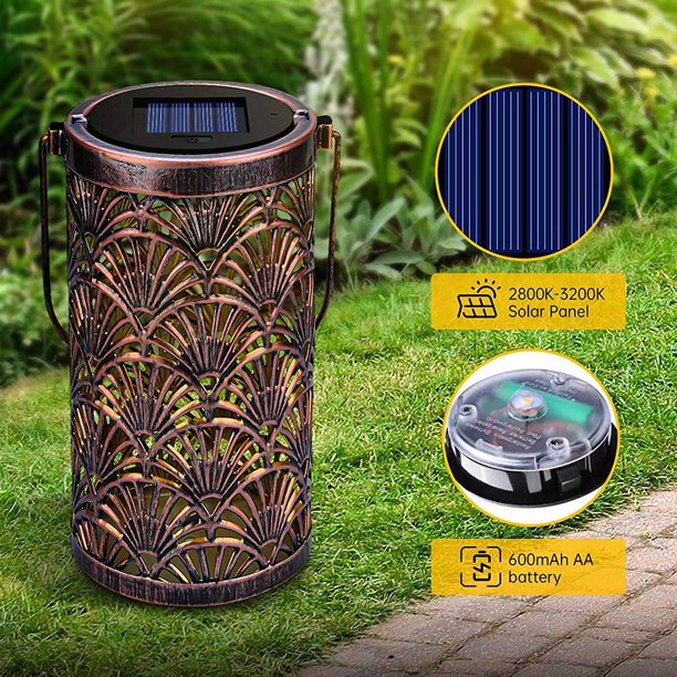 Linterna solar colgante impermeable decorativa de metal para exteriores,  lámpara solar para mesa, jardín, patio, balcón, camino, luz cálida, paquete