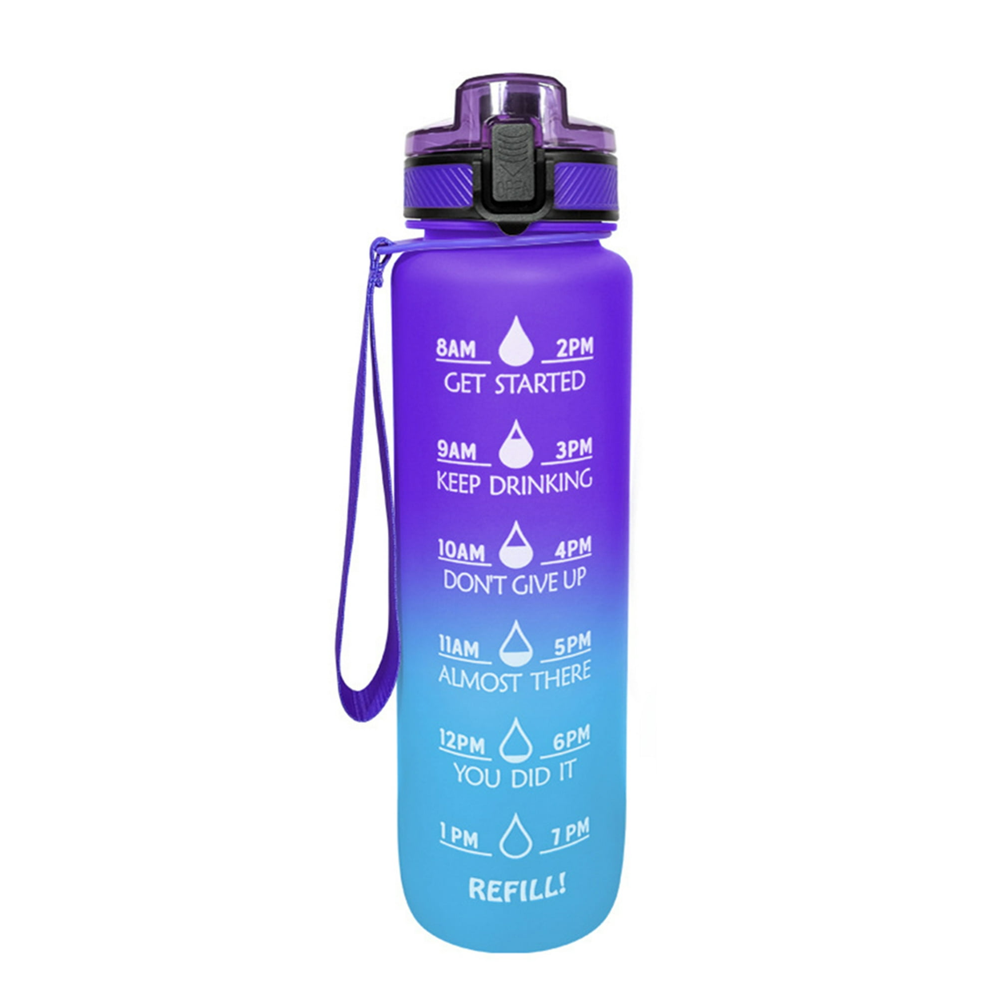 Botella de agua deportiva motivacional de 1l botella de agua con tapa abatible a prueba de fugas