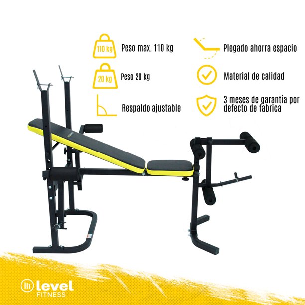 Banco Multiposiciones Level Fitness Gym Pecho Discos Bicep 5 En 1