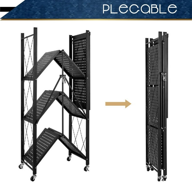 Estante plegable de 5 niveles, estantes plegables con ruedas, estantería  resistente, estante organizador de almacenamiento de estante de metal