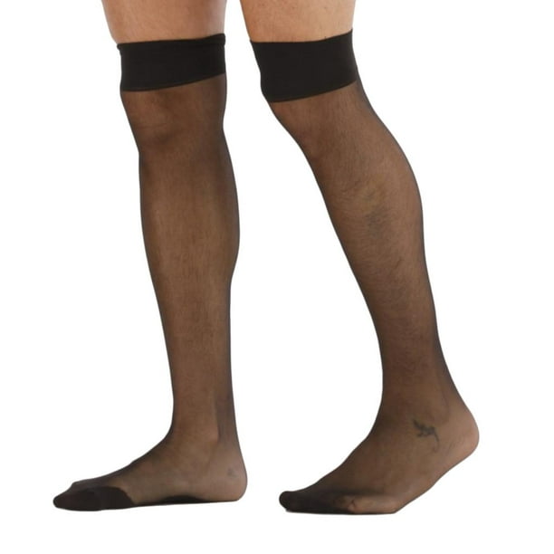 2 pares de calcetines finos negros hasta hombre, calcetines hasta  antideslizantes, medias para adultos, ropa de club Zulema Medias de encaje  sexy para hombre