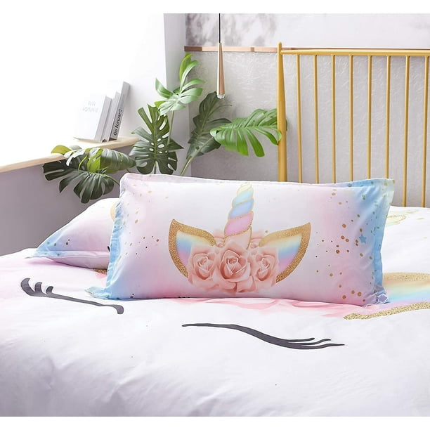 Juego De Funda Nórdica De 3 Piezas Con Flores De Unicornio De Dibujos  Animados Y Ropa De Cama Suave Y Acogedora Para Niñas Y Adultos (1 Funda  Nórdica