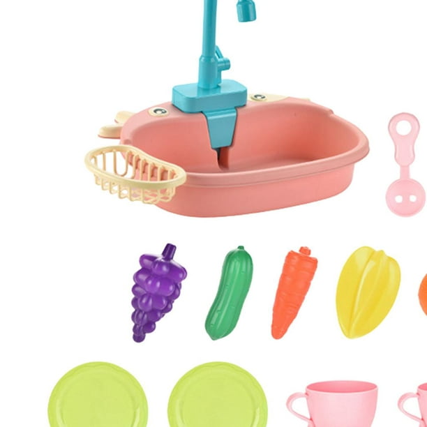 Juguetes para fregadero de cocina, juego de lavavajillas eléctrico rosa con  agua corriente, accesorios de comida y vajilla, juguetes de cocina, juego