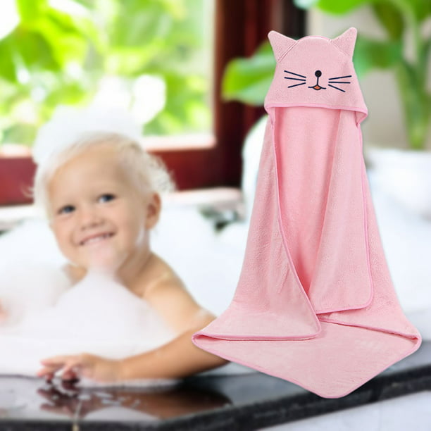 Tradineur - Capa/Toalla de baño para bebé - Diseño de osito en luna -  Garantiza el confort del bebé - 100 x 100 cm - Color Rosa