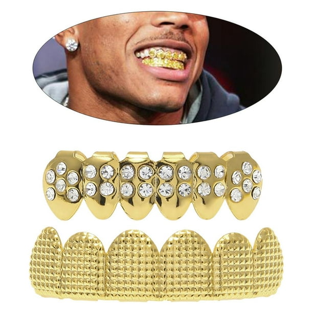 Grillz de dientes de hip hop chapados en oro de 24 quilates, ajuste  personalizado, tapas de parrilla superior e inferior, juego de parrillas de  boca