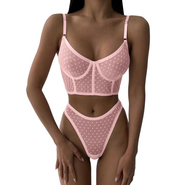 Gibobby Sujetador De Encaje Para Mujer Conjunto de Ropa Interior Sexy para Mujer  Lenceria Erotica De Encaje con Cuello Sensual Lenceria Sexy para Mujer(Rosa,  M)