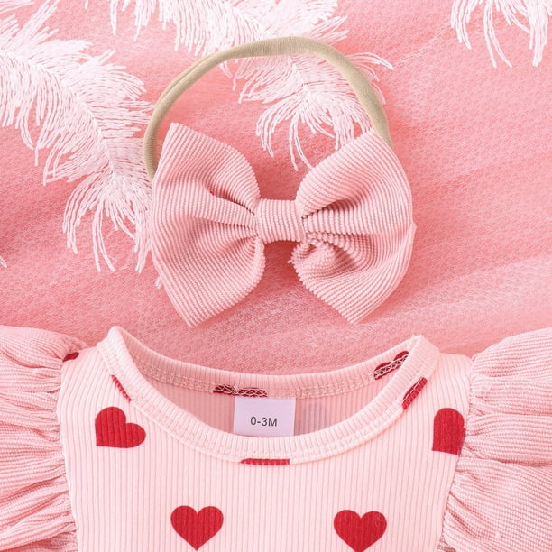 Gibobby Pañalero de algodón Bebé Niñas Manga Larga Volantes Día de San  Valentín Amor Impresiones Faldas Recién Nacido Monos Bowknot Diademas  Trajes(Rosa, 0-3 Meses)