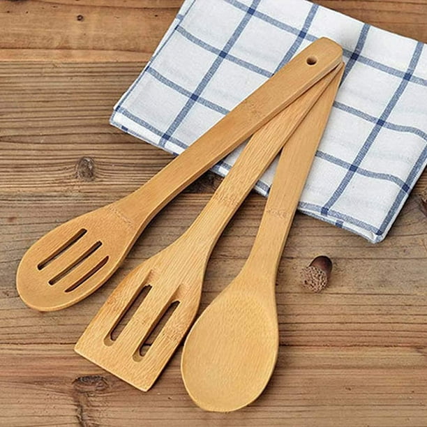 Juego de utensilios de cocina de bambú personalizados de 5 piezas con  soporte, utensilios de cocina de madera grabados personalizados, espátula y