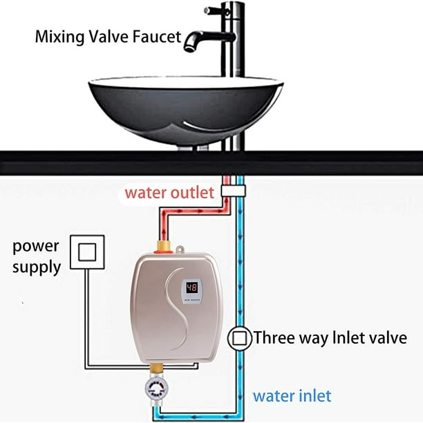 Calentador de agua caliente instantáneo eléctrico Ducha eléctrica sin  tanque grifo de agua caliente cocina baño calentador de agua instantáneo  grifo