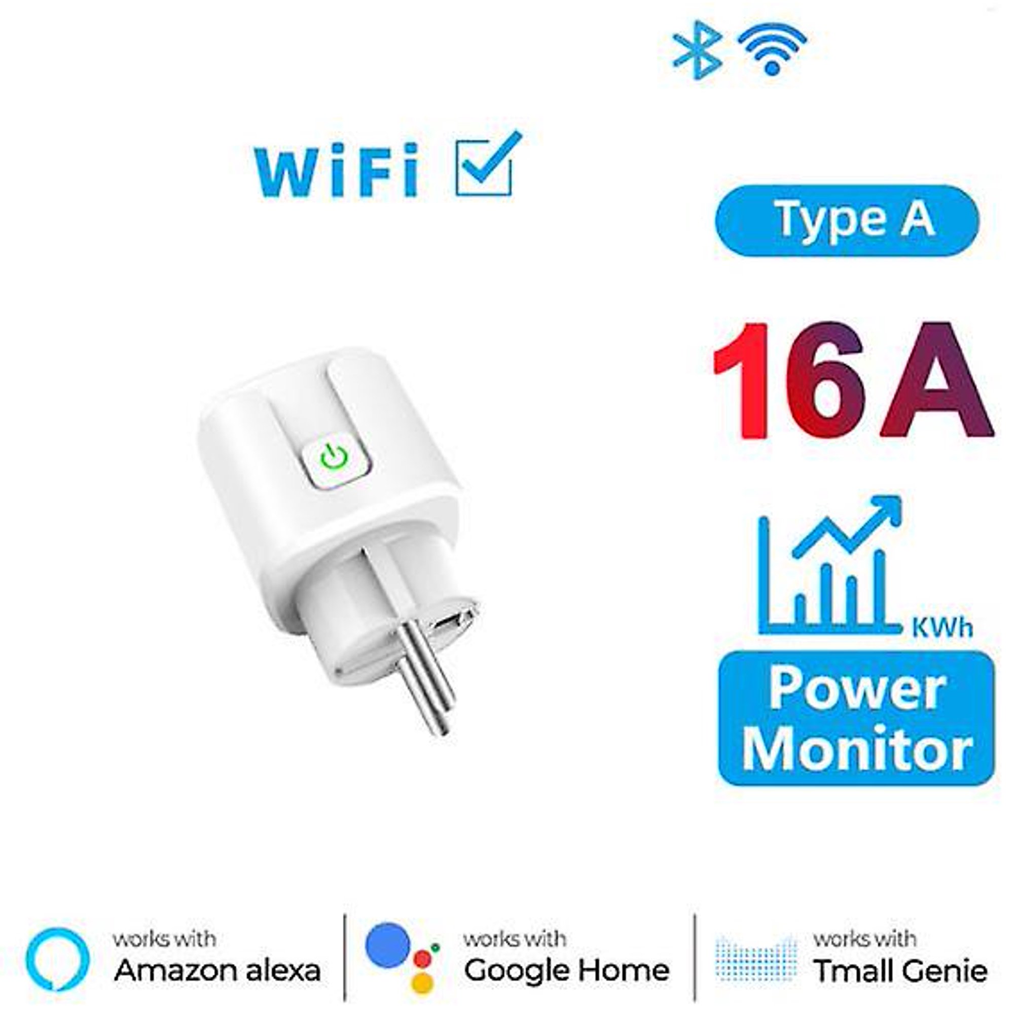 Adaptador Enchufe EU WIFI Blanco  Alexa y Google Home