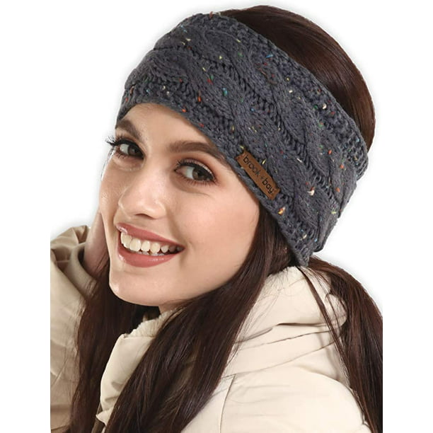 Diadema calentadora de orejas de invierno mujer - Cubiertas de banda de de tejido de cable con forro polar para clima frío Envoltura de cabeza suave y Adepaton