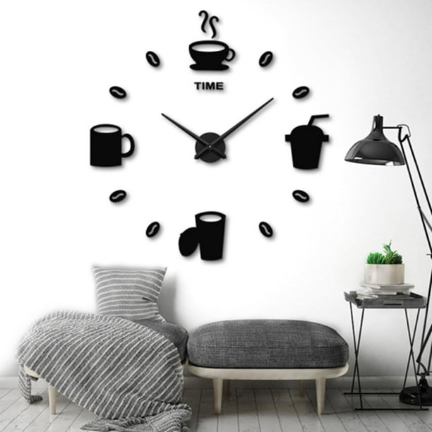 01 Reloj adhesivo de pared, reloj de pared 3D sin marco, fácil  de usar, tamaño grande para decoración de pared, sala de estar (negro) :  Hogar y Cocina