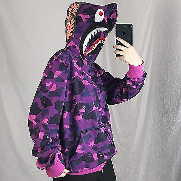 Shark Ape Bape Hoodie Camo Print Poliéster Suéter Casual Loose Zip Hoodie  Jacket Para Hombres Mujeres