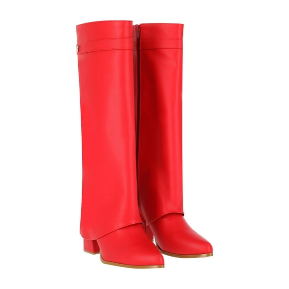 bota puntal de tacón larga maxi francia para mujer piel sintética roja platonia