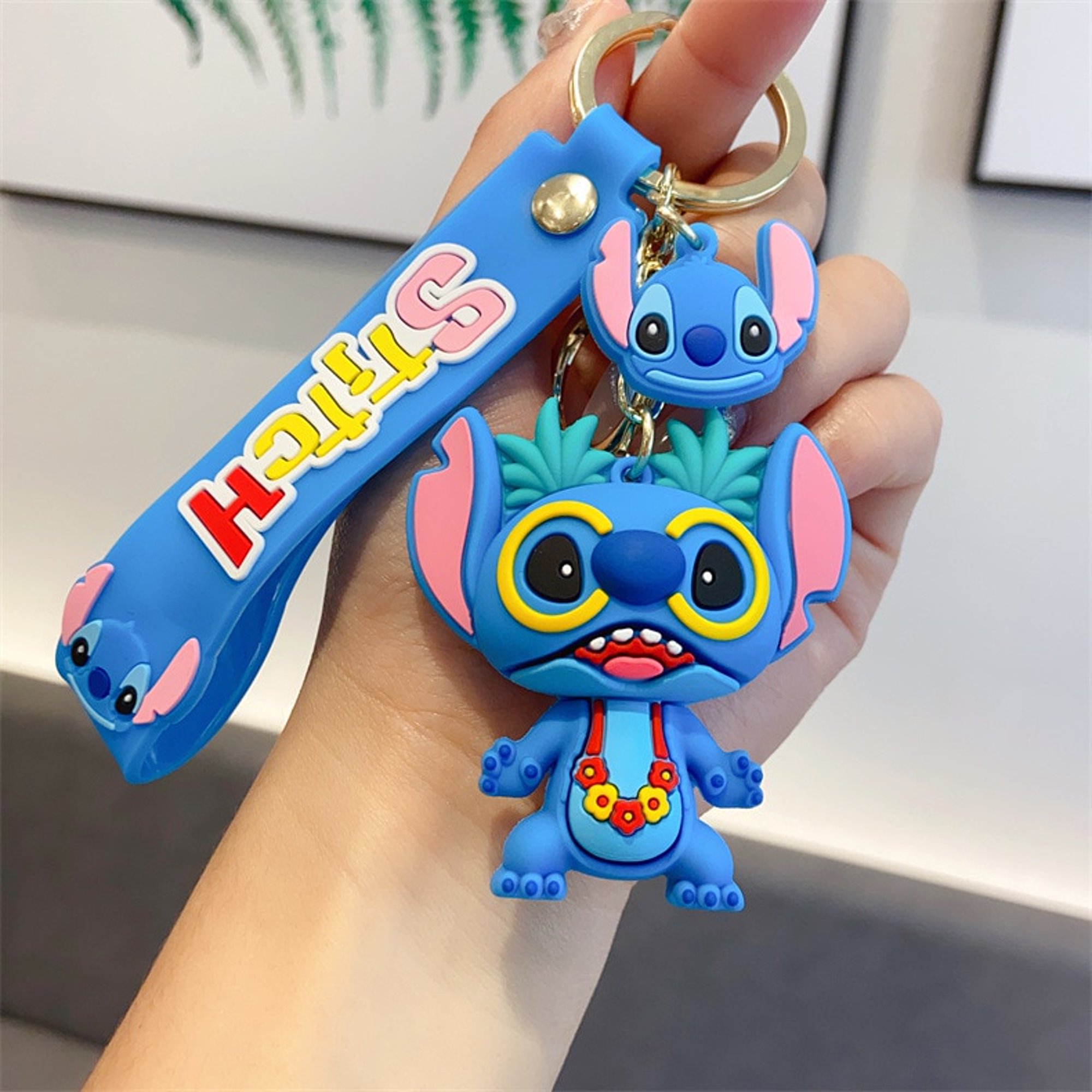 Disney Lilo & Stitch Toys Keychian Anime Stitch Pendant Keychain Sweet Pink  Angel Keychians Women Car Keyring Girl Birthday Gift