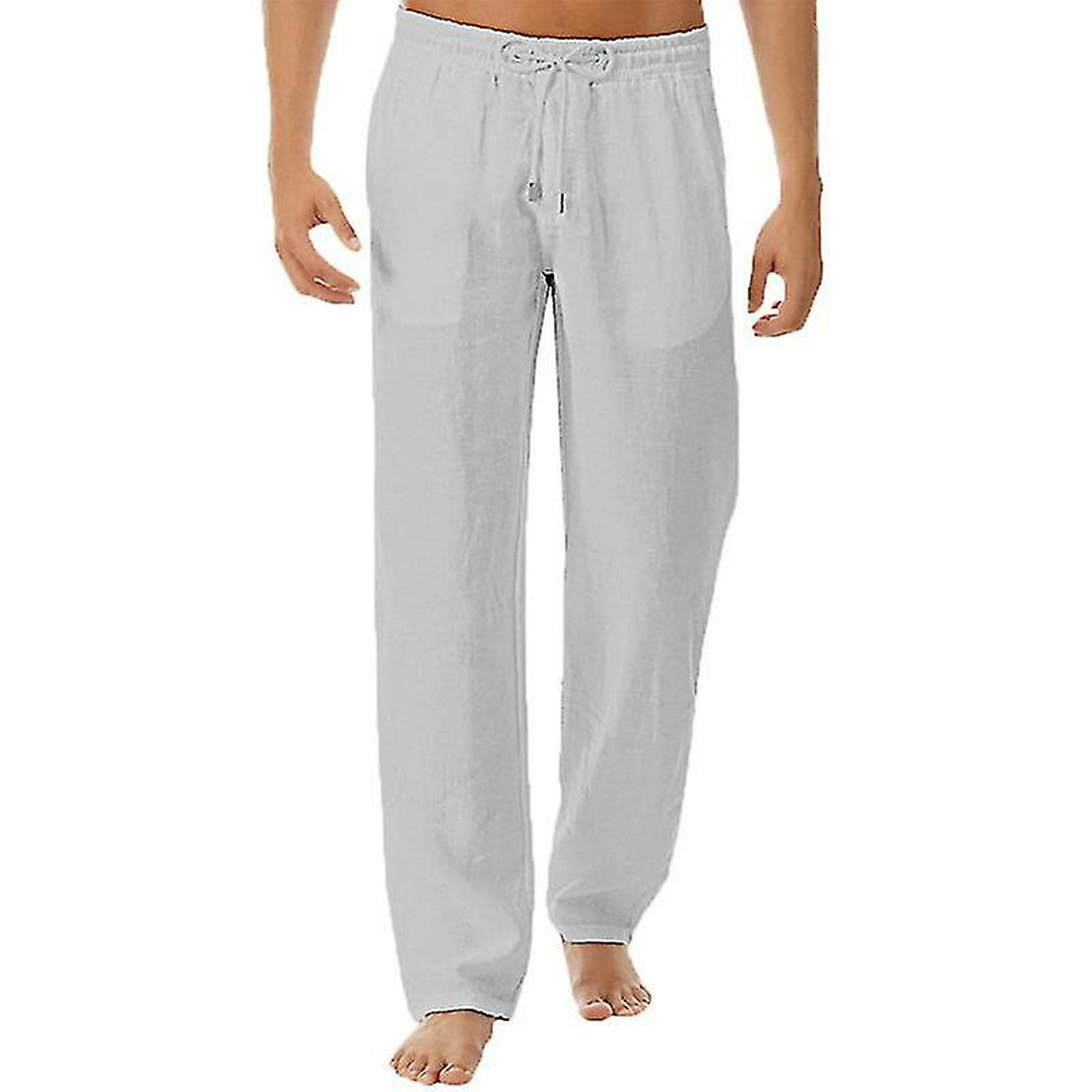 Pantalones de Yoga de Playa de Lino con Cordón para Hombre