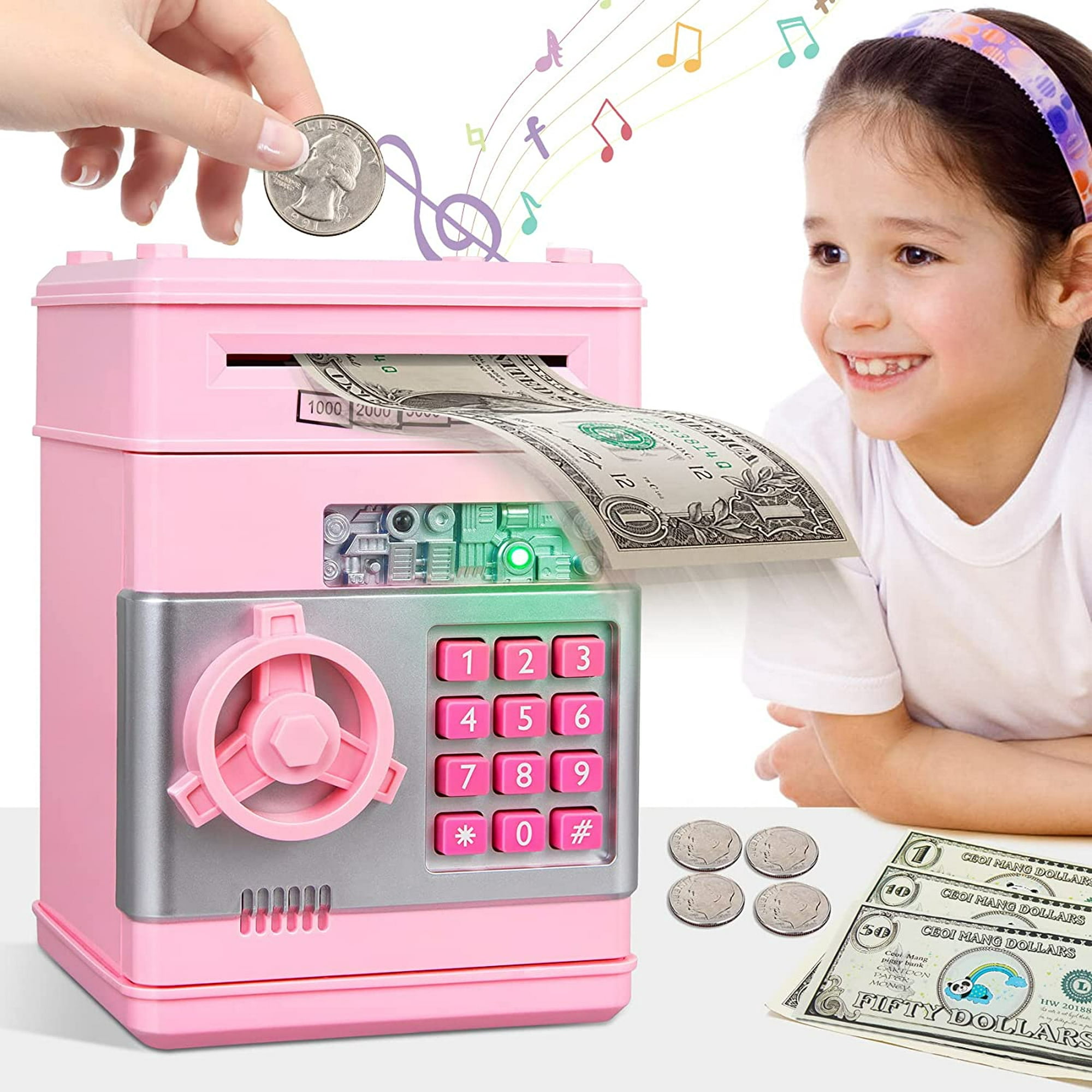 Hucha electrónica para niños, adultos, caja de ahorro de dinero seguro,  banca juguetes, monedas digitales, depósito en efectivo, mini cajero  automático, regalos de Navidad