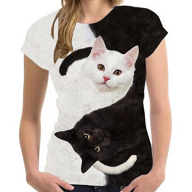 Camiseta con estampado 3D de dos gatos para hombre y mujer camisa