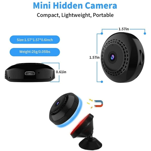 Mini cámara espía HD 1080P cámara oculta inalámbrica, pequeña cámara  portátil para niñera con visión nocturna, activada por movimiento,  vigilancia de