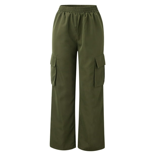 Gibobby Pantalones para el frío de mujer Pantalones de trabajo elásticos de  talle Pantalones cargo anchos de pierna recta de corte holgado para mujer(Verde,CH)