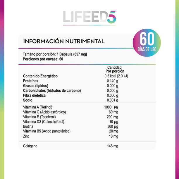 Vitaminas para Cabello Biotina Colageno Hidrolizado Vitamina E Vitamina B5  Vitamina C Zinc 60 dias e LIFEED5 HAIR SKIN NAILS | Walmart en línea