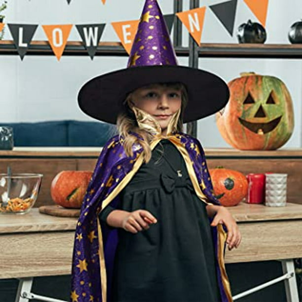 juegos de disfraces de Halloween para niños, capa de bruja, capa de bruja  con sombrero, disfraz de Halloween para niños, accesorios de fiesta de  cosplay para niños de 3 a 12 años (