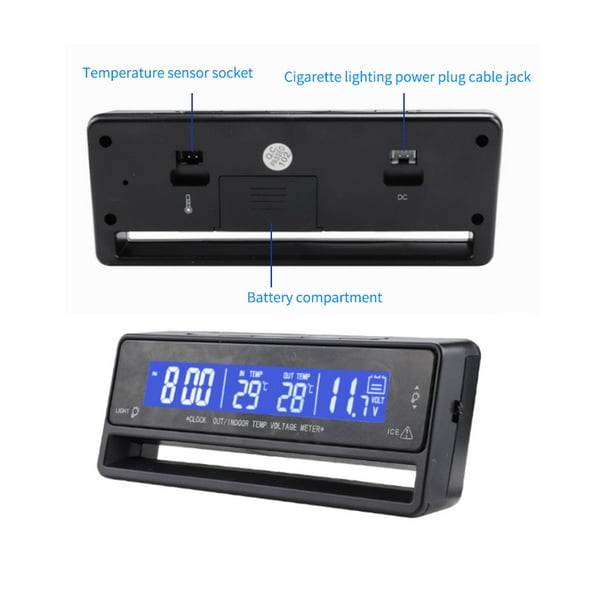 Reloj de temperatura del coche - Reloj de coche 12 V 3 en 1 termómetros  Voltímetro Medidor Reloj electrónico LED Pantalla Digital Pantalla LCD