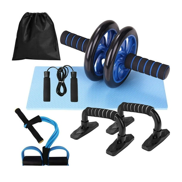 Kit de ruedas con barra para flexiones, alfombrilla para rodillas, cuerda  para saltar, entrenamiento de gimnasio en casa para hombres y mujeres