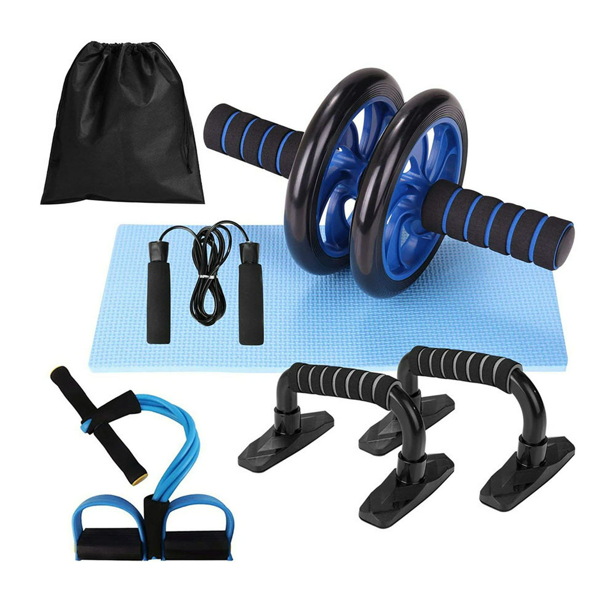  Gaiam Kit de gimnasio en casa para hombres y mujeres, incluye  rueda abdominal, cuerda para saltar, barras de flexión, banda de  resistencia con asas y guía de ejercicio de cortesía, para