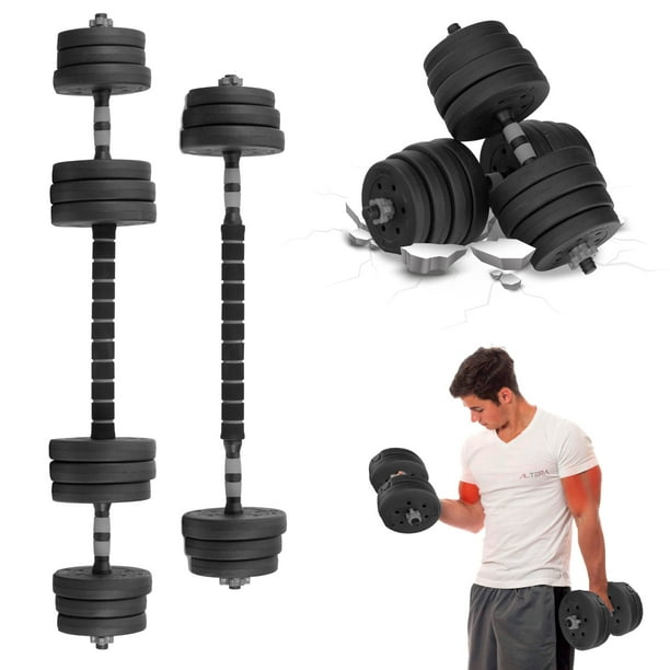 Kit de mancuernas y barras para ejercicio en casa 6 en 1 Multi usos con  peso ajustable de 30 Kg con discos de pesas para ejercicio, pesas rusa y  mas