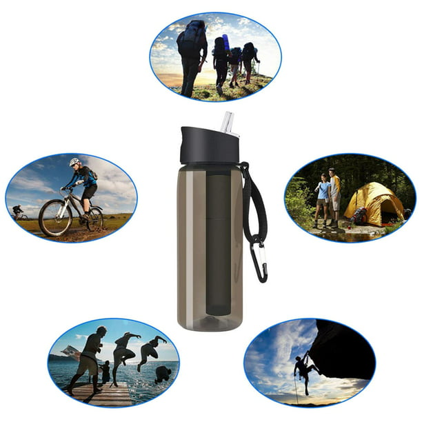 Survival - Botella con filtro de agua de 4 etapas, sin BPA para equipo de  supervivencia, campamento y viajes, color negro