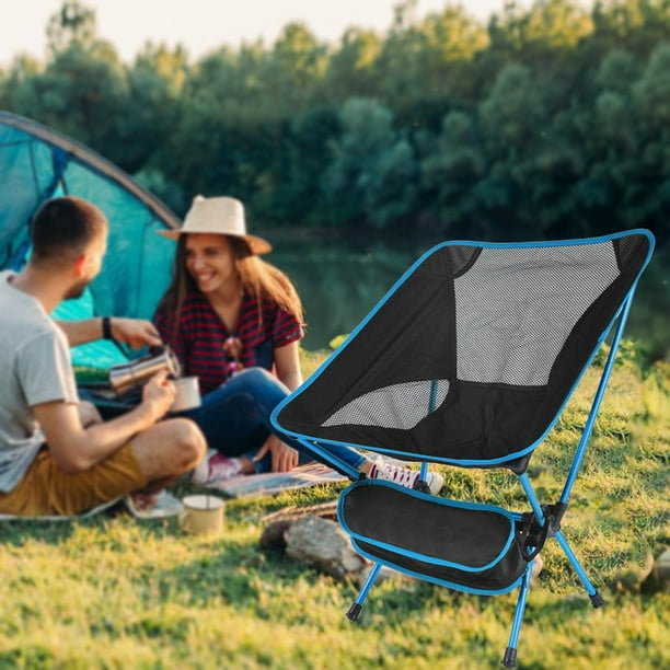 Silla de camping ligera, taburete pequeño, plegable, cómodo, para llevar al  aire libre, playa, mochilero, portátil, plegable, asiento de pesca, azul