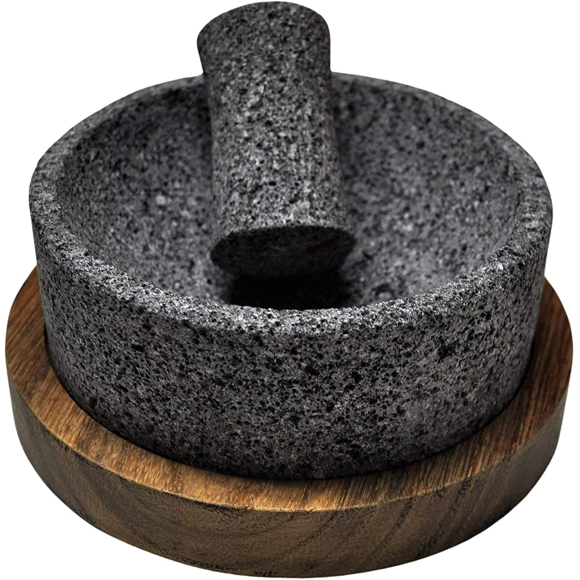Molcajete chilmamolli de 15 cm de piedra volcánica con base de madera artesanal y tejolote, hecho orgullosamente por manos mexicanas cemcui chilmamolli
