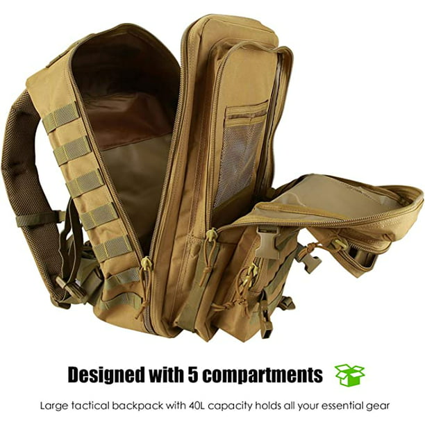 1 mochila militar, mochila multifuncional de gran capacidad de 40 litros,  adecuada para la escuela/senderismo/camping/turismo/pesca/montañismo o uso  diario - caqui ER