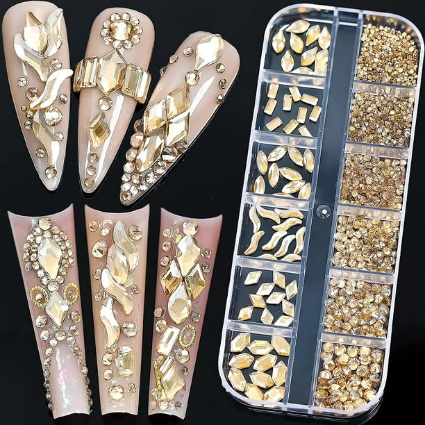  735 diamantes de imitación dorados para uñas acrílicas, piedras  doradas para uñas, cristales 3D, diamantes para uñas, decoración artística,  manualidades (dorado AB) : Belleza y Cuidado Personal