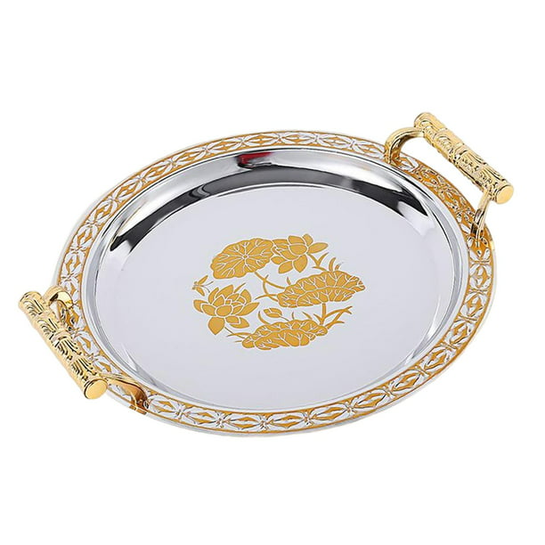 Bandeja ovalada dorada de 10 piezas, bandeja para adornos, bandeja  circular, platos de acero inoxidable, bandejas de decoración de escritorio  para
