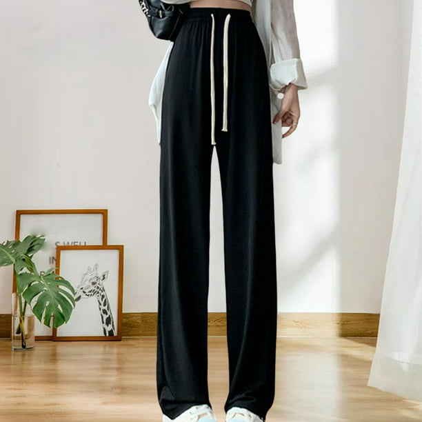 Pantalones sueltos casuales de longitud completa para mujer, pantalones  elásticos de cintura alta, pantalones largos rectos de pierna ancha con