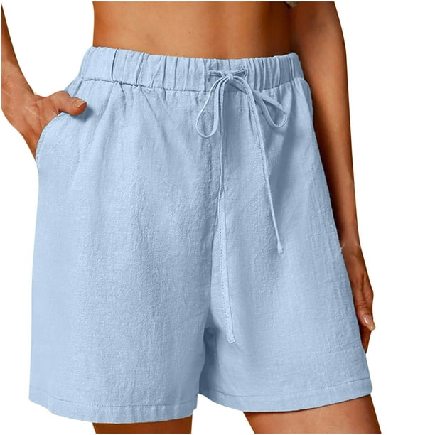 Pantalones cortos de lino y algodón para mujer, pantalones cortos
