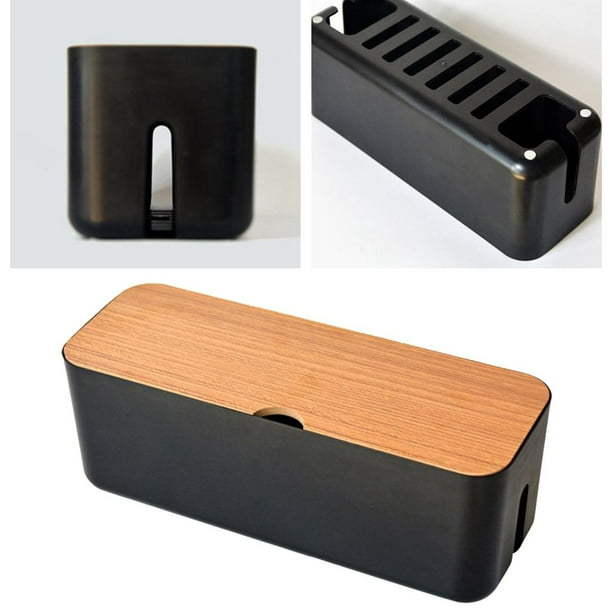  PEVSCO Caja organizadora de cables de madera creativa y simple,  caja de gestión de cables de escritorio, caja organizadora de cables, caja  de almacenamiento de cables de apertura frontal y lateral (