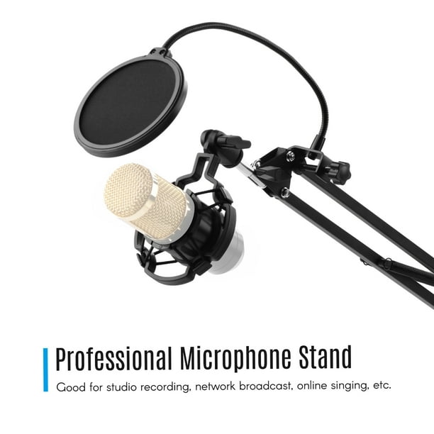 Brazo soporte metálico ajustable para micrófono con clip de