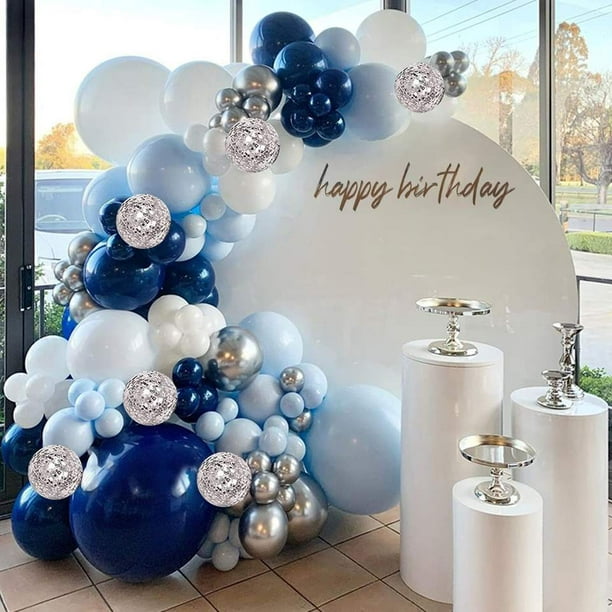 Kit de arco de globos azul marino – 133 kit de arco de globos de cumpleaños  azul y dorado con confet ER