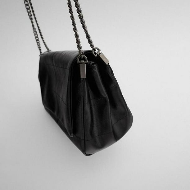 Bolso de hombro con solapa estilo Rock negro Vintage para mujer, con correa  de cadena, de piel sintética, de lujo, con cremallera, tipo mensajero  YONGSHENG 1327533574785