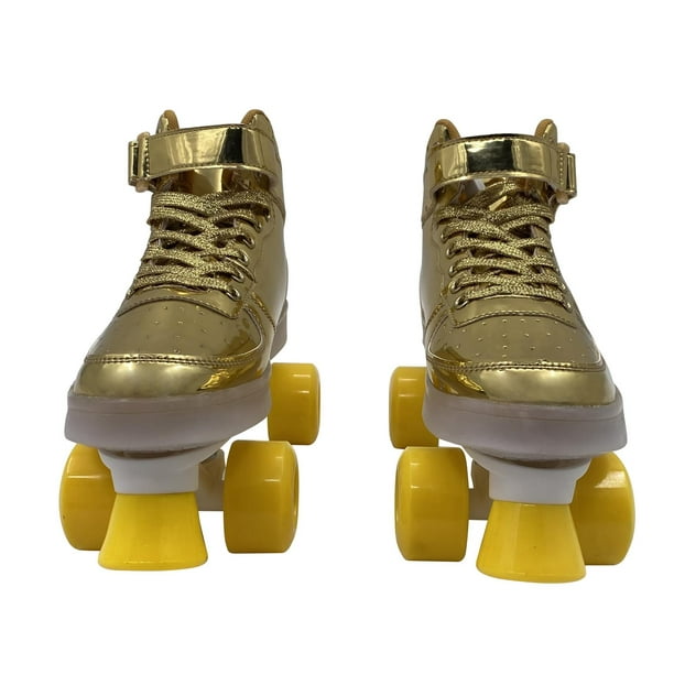 Patines 4 ruedas para niños y niñas, fabricado con vinipiel, luces y  llantas de PVC dorado 23.5 Fuxion Sports GB-MDS-190