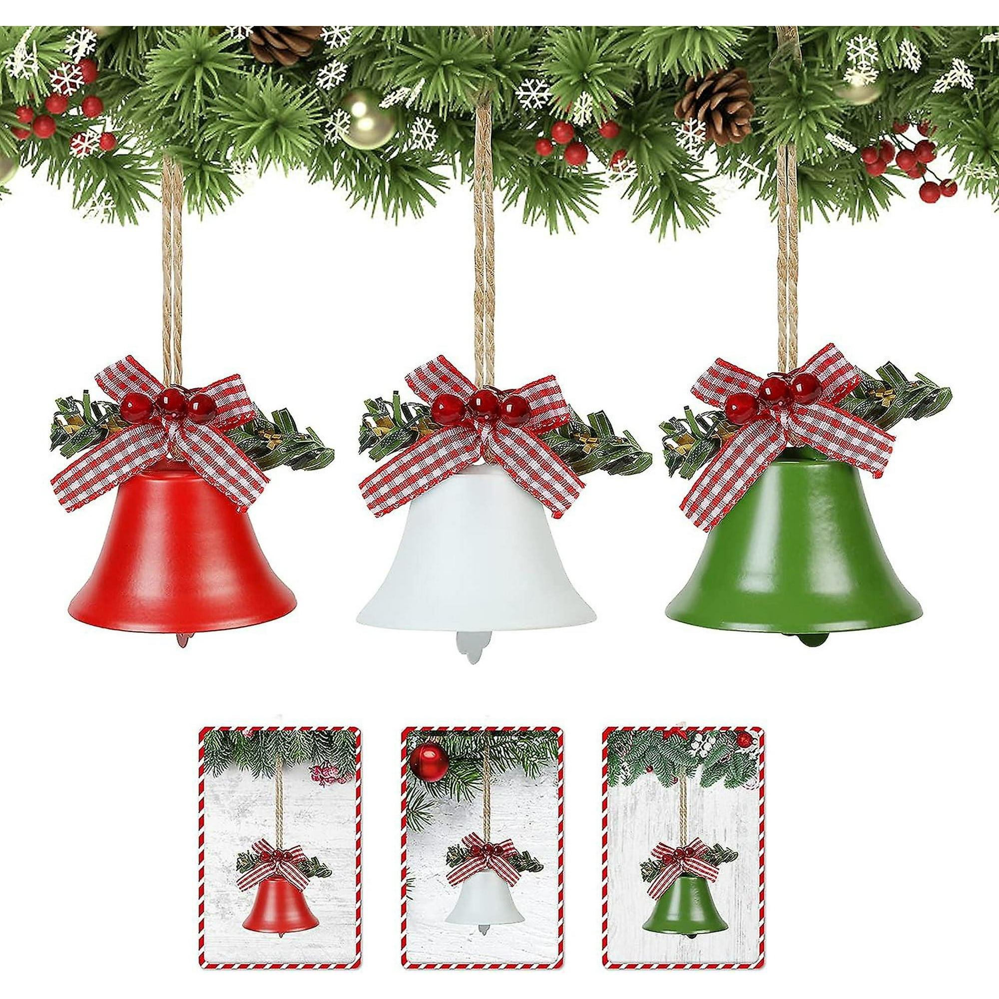 Billuyoard 12 Uds. Campana de Navidad rojo blanco Metal cascabeles grandes  árboles de Navidad adorno Billuyoard HA008656-00