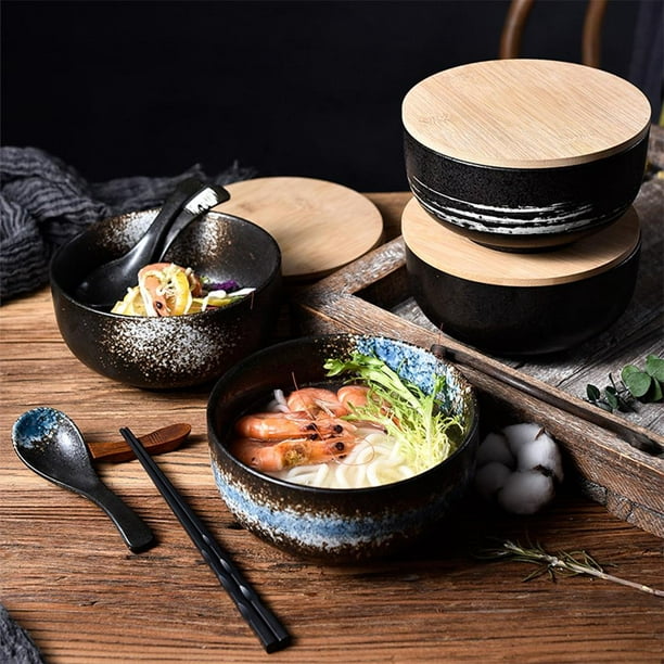 Angoily Cuenco de madera para mezclar ensalada japonés, cuenco de sopa de  fideos japoneses, cuencos de ramen de madera, cuenco para servir para