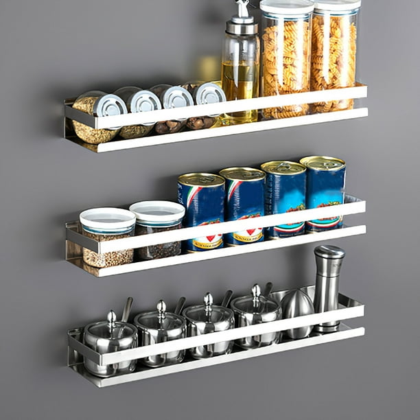 Estante de almacenamiento Estante de almacenamiento de cocina de acero  inoxidable engrosado Estante para condimentos sin perforaciones