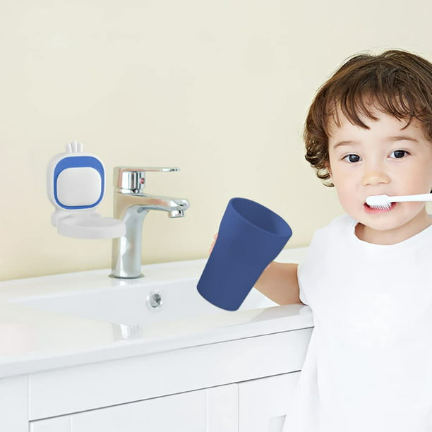 Cepillo de dientes, vaso de baño, vaso de cepillo de dientes para niños,  con portavasos, no requiere perforación, para baño, inodoro (azul) Rojo  Verde