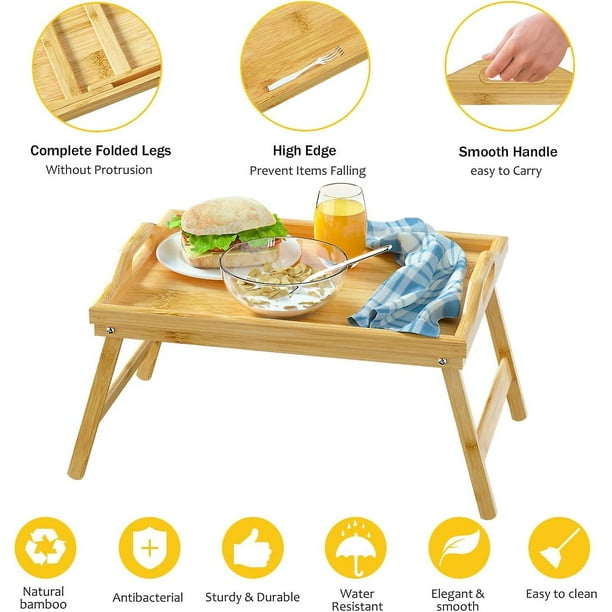 Paquete de 3 bandejas de cama para comer bandeja de desayuno de bambú con  asas y patas plegables, bandeja de mesa de cama, bandeja de regazo